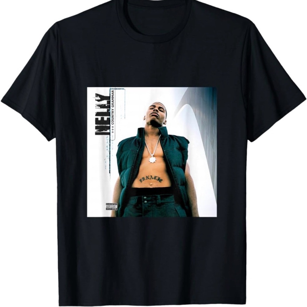 NELLY UNISEX LARGE COUNTRY GRAMMAR GRAPHIC TEE PRINT ATHLETIC TAG BLACK NWOT